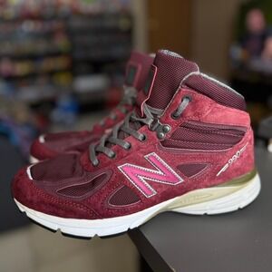 New Balance 990v4 Mid Men 9 Burgundy Suede Made in USA MO990BU4 Boots